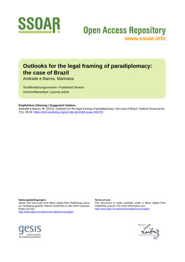 Outlooks for the Legal Framing of Paradiplomacy: the Case of Brazil Andrade E Barros, Marinana