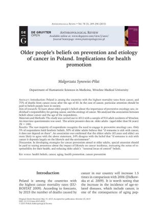 Older People's Beliefs on Prevention and Etiology of Cancer in Poland