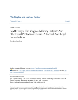 The Virginia Military Institute and the Equal Protection Clause: a Factual and Legal Introduction, 50 Wash