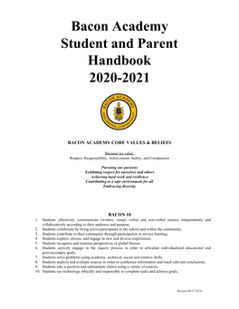 Bacon Academy Student and Parent Handbook 2020-2021