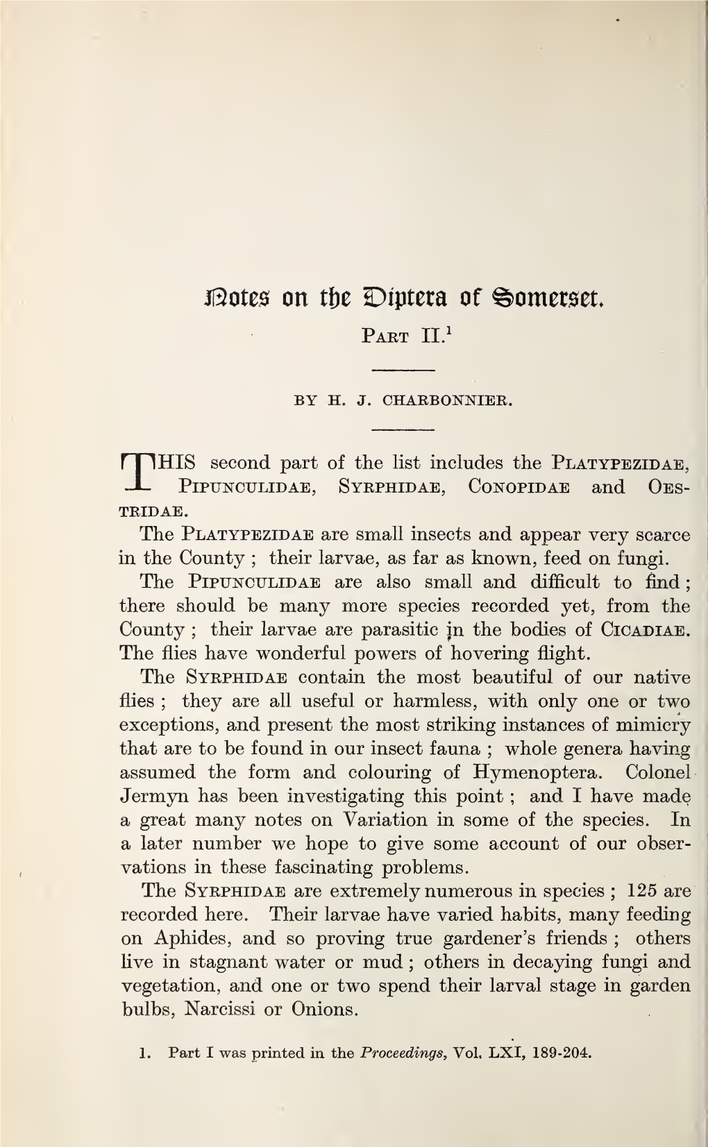 Jqotes on Tfte Diptera of Somerset