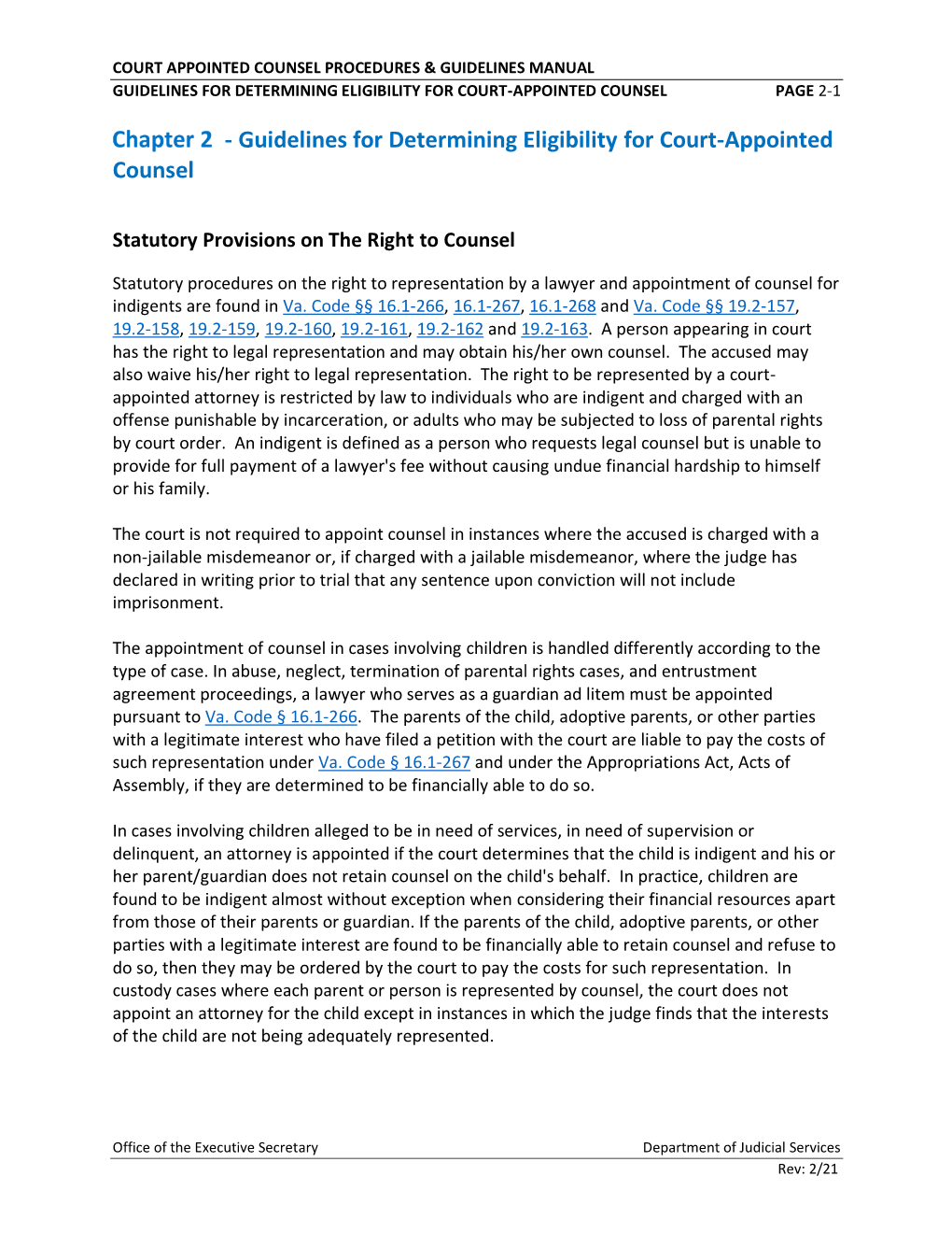 Guidelines for Determining Eligibility for Court-Appointed Counsel Page 2-1