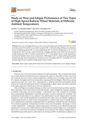 Study on Wear and Fatigue Performance of Two Types of High-Speed Railway Wheel Materials at Different Ambient Temperatures