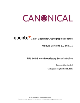 18.04 Libgcrypt Cryptographic Module Module Versions 1.0 and 1.1 FIPS 140-2 Non-Proprietary Security Policy