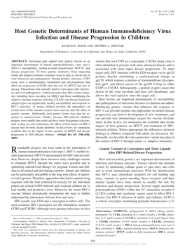 Host Genetic Determinants of Human Immunodeficiency Virus Infection