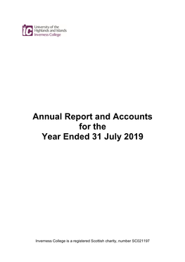 Annual Report and Accounts for the Year Ended 31 July 2019