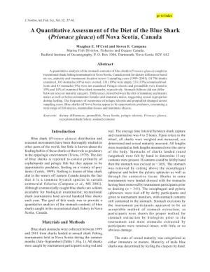 A Quantitative Assessment of the Diet of the Blue Shark (Prionace Glauca) Off Nova Scotia, Canada