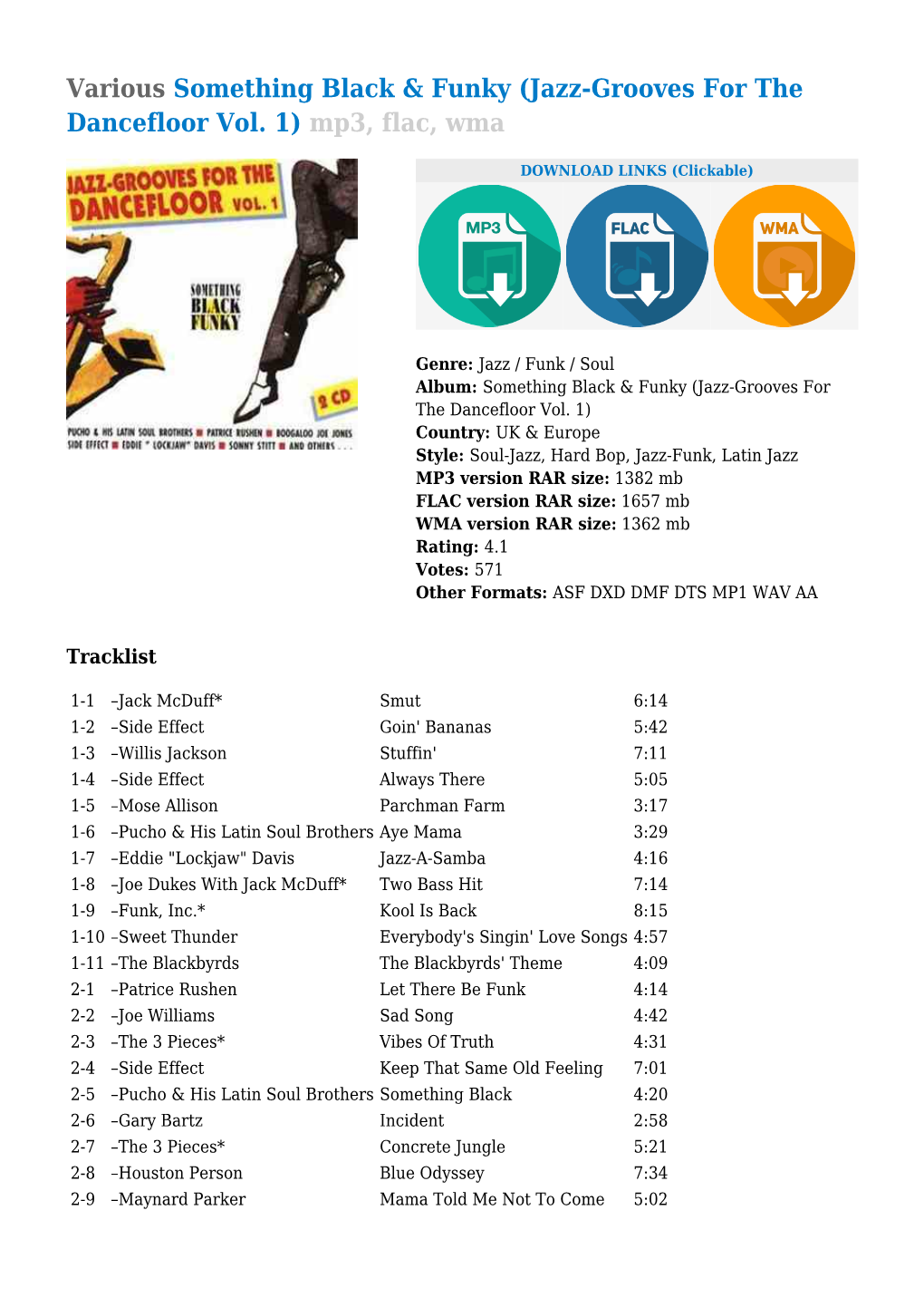 Various Something Black & Funky (Jazz-Grooves for the Dancefloor Vol. 1) Mp3, Flac