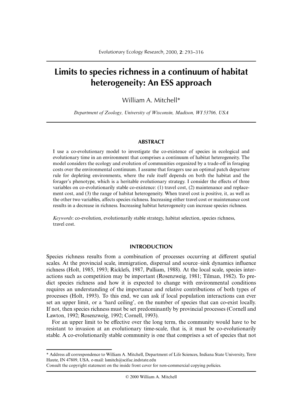 Limits to Species Richness in a Continuum of Habitat Heterogeneity: an ESS Approach