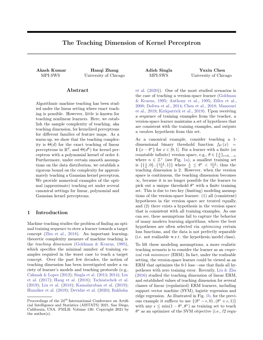 The Teaching Dimension of Kernel Perceptron