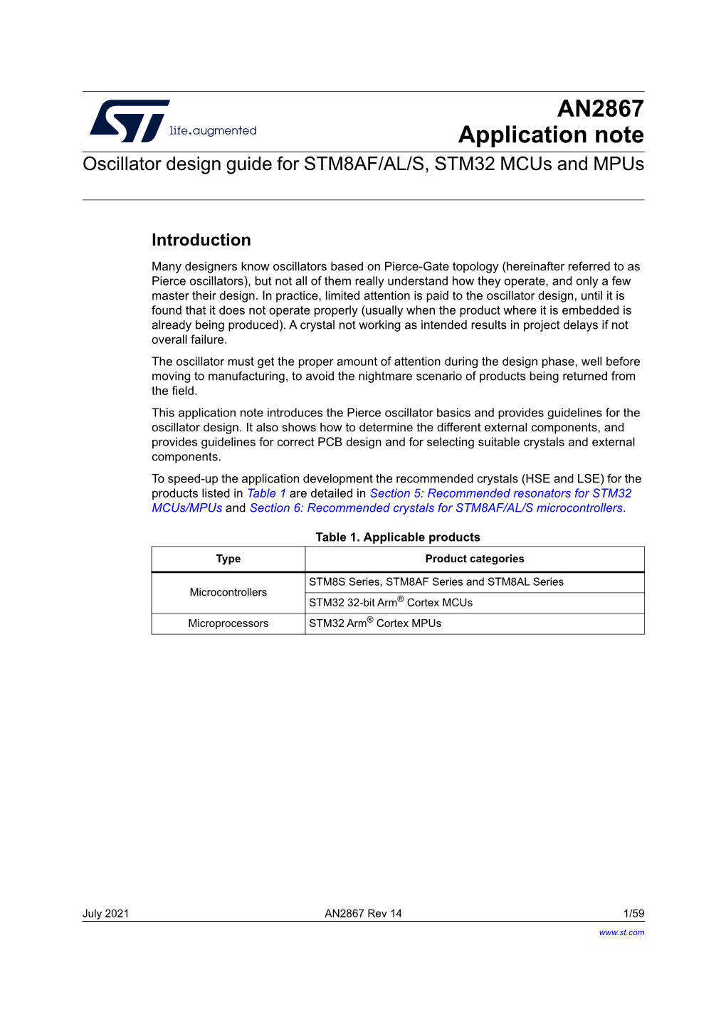 Oscillator Design Guide for STM8AF/AL/S, STM32 Mcus and Mpus