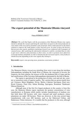 The Export Potential of the Muntenia Oltenia Vineyard Area
