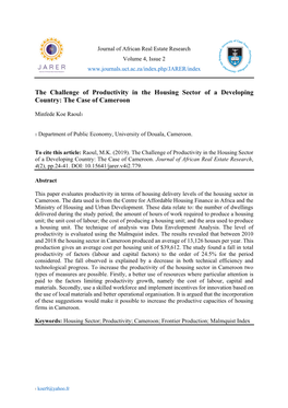 The Challenge of Productivity in the Housing Sector of a Developing Country: the Case of Cameroon