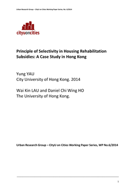 Principle of Selectivity in Housing Rehabilitation Subsidies: a Case Study in Hong Kong