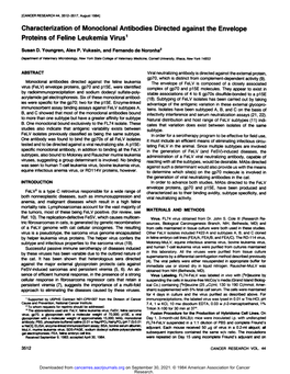 Characterization of Monoclonal Antibodies Directed Against the Envelope Proteins of Feline Leukemia Virus1