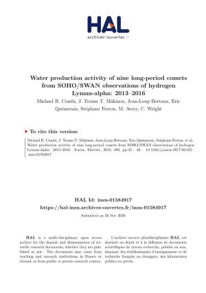 Water Production Activity of Nine Long-Period Comets from SOHO/SWAN Observations of Hydrogen Lyman-Alpha: 2013–2016 Michael R