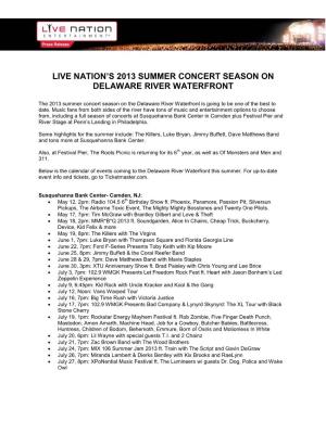 Live Nation's 2013 Summer Concert Season On