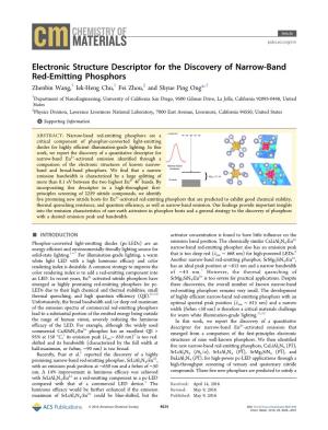 Electronic Structure Descriptor for the Discovery of Narrow-Band Red