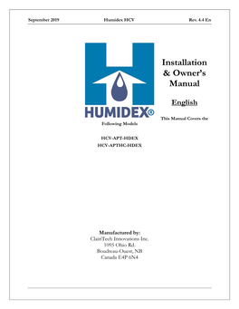 Installation & Owner's Manual