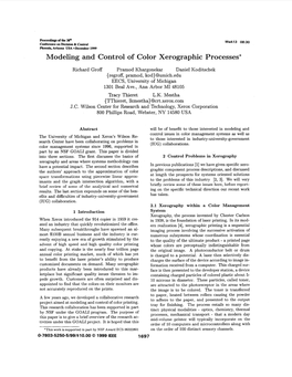 Modeling and Control of Color Xerographic Processes*