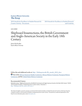 Shipboard Insurrections, the British Government and Anglo-American Society in the Early 18Th Century James Buckwalter Eastern Illinois University