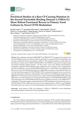 Preclinical Studies of a Rare CF-Causing Mutation in the Second Nucleotide Binding Domain (C.3700A&gt;G) Show Robust Functional