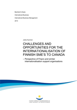 Challenges and Opportunities for the Internationalisation of Finnish Sme's