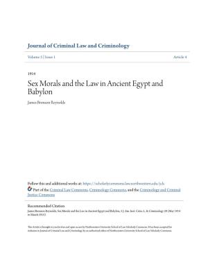 Sex Morals and the Law in Ancient Egypt and Babylon James Bronson Reynolds
