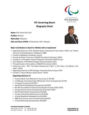 IPC Governing Board Biography Sheet