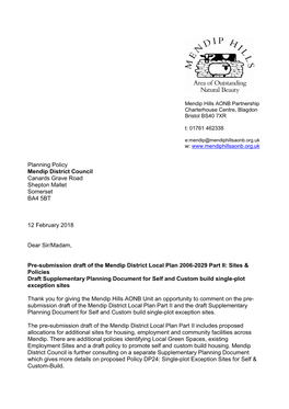 Planning Policy Mendip District Council Canards Grave Road Shepton Mallet Somerset BA4 5BT