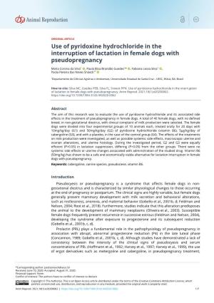Use of Pyridoxine Hydrochloride in the Interruption of Lactation in Female Dogs with Pseudopregnancy