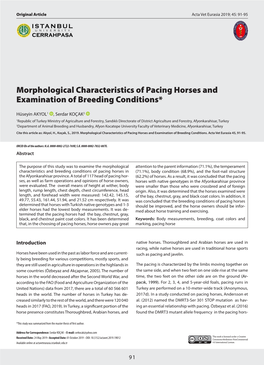 Morphological Characteristics of Pacing Horses and Examination of Breeding Conditions*