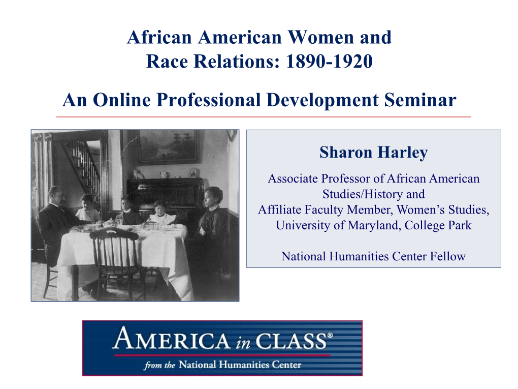 African American Women and Race Relations: 1890-1920 an Online
