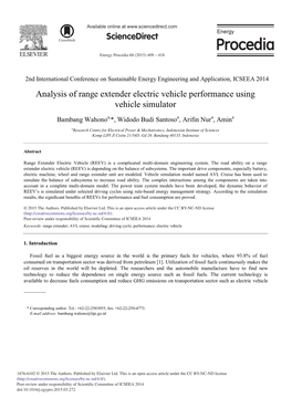 Analysis of Range Extender Electric Vehicle Performance Using Vehicle Simulator