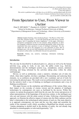 From Spectator to User, from Viewer to (Act)Or A,1 a B Eleni N