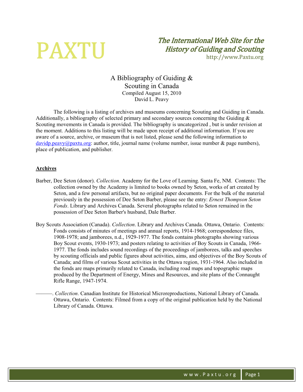 The International Web Site for the History of Guiding and Scouting PAXTU