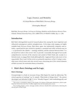 Logic, Essence, and Modality Introduction 1 Hale's