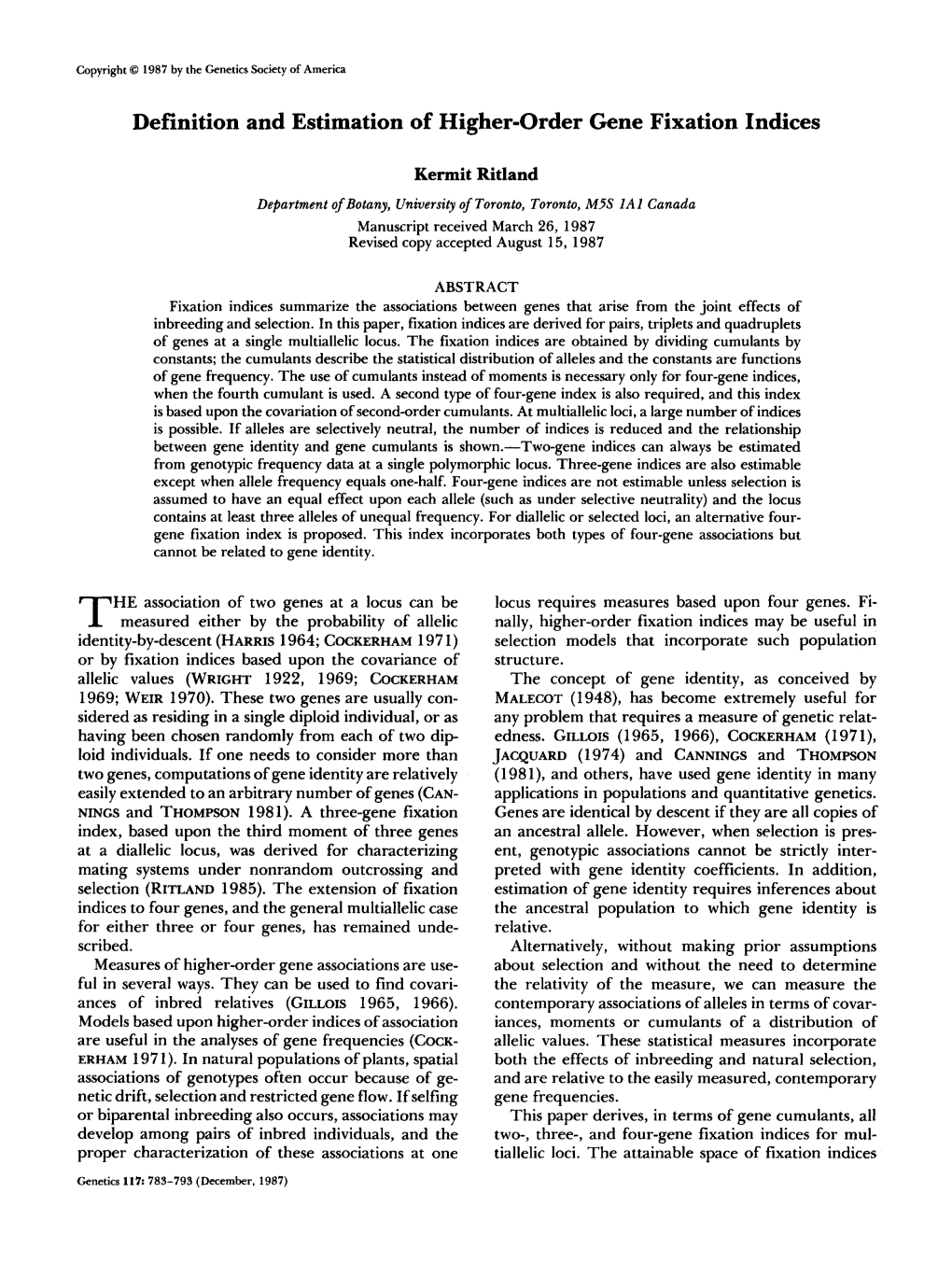 Definition and Estimation of Higher-Order Gene Fixation Indices