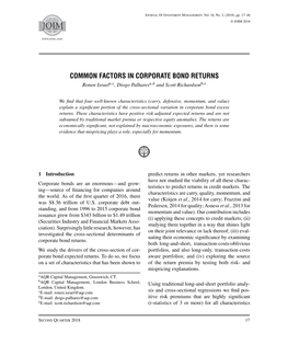 COMMON FACTORS in CORPORATE BOND RETURNS Ronen Israela,C, Diogo Palharesa,D and Scott Richardsonb,E