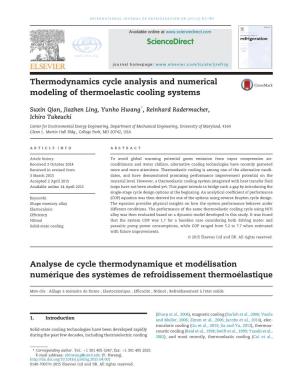 Thermodynamics Cycle Analysis and Numerical Modeling of Thermoelastic Cooling Systems