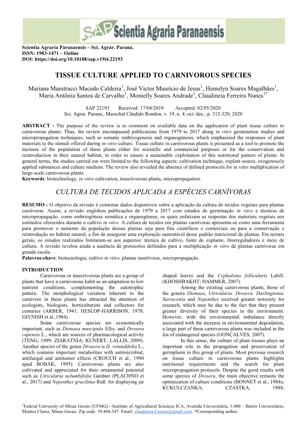 Tissue Culture Applied to Carnivorous Species