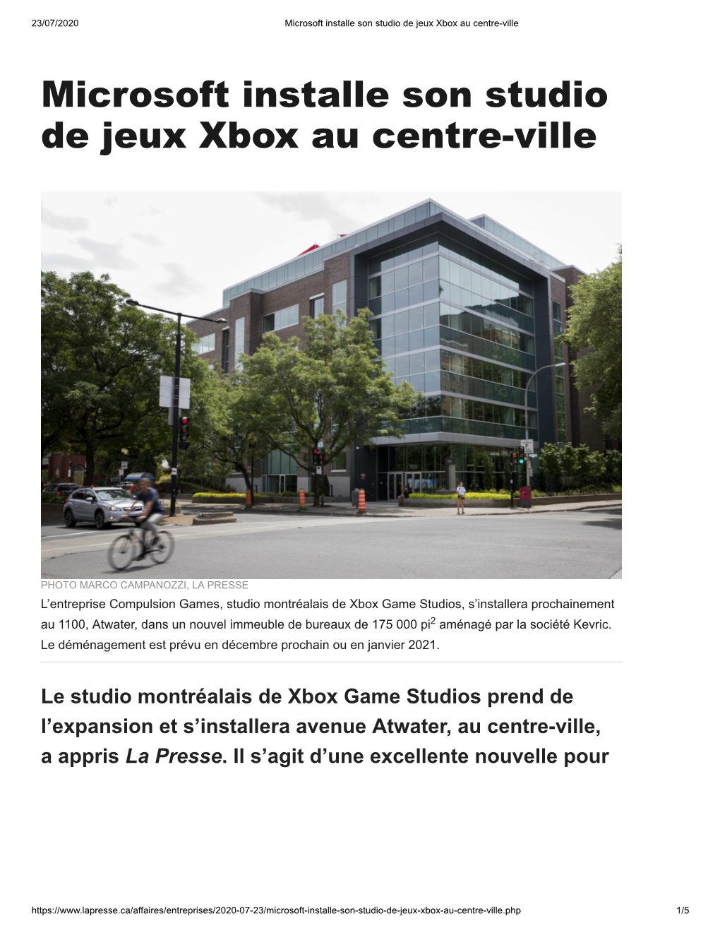 Microsoft Installe Son Studio De Jeux Xbox Au Centre-Ville
