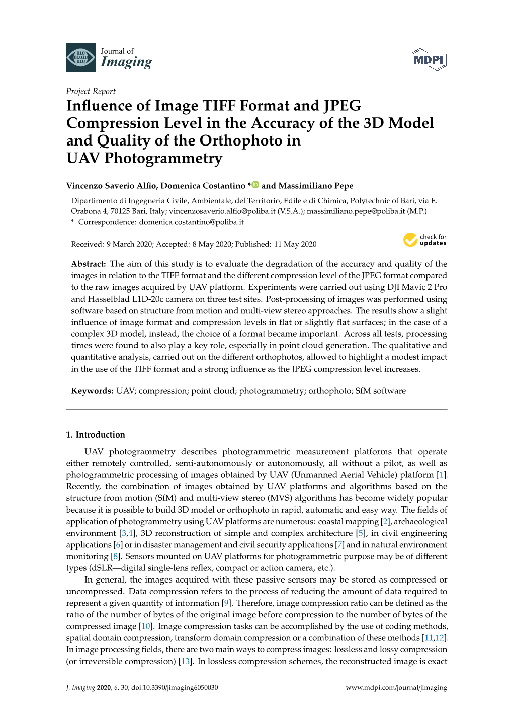 Influence of Image TIFF Format and JPEG Compression Level In