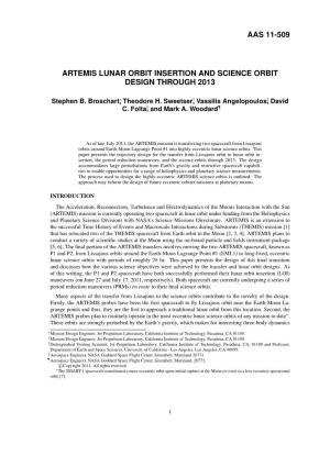 Aas 11-509 Artemis Lunar Orbit Insertion and Science Orbit Design Through 2013