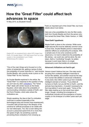 Could Affect Tech Advances in Space 14 May 2014, by Elizabeth Howell