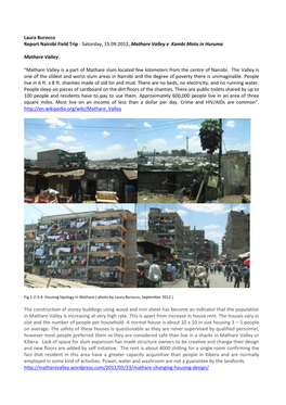 Report on Visits to Mathare Valley & Kambi Moto in Huruma