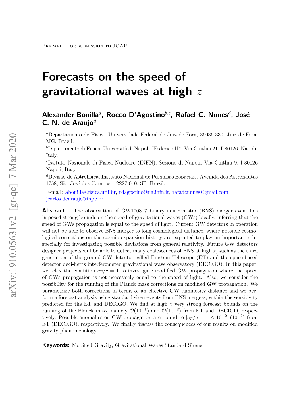 Forecasts on the Speed of Gravitational Waves at High Ζ