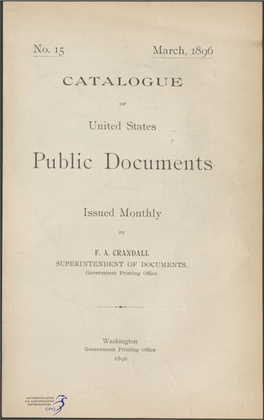 Catalogue of United States Public Documents /March, 1896