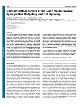 Gastrointestinal Defects of the Gas1 Mutant Involve Dysregulated Hedgehog and Ret Signaling