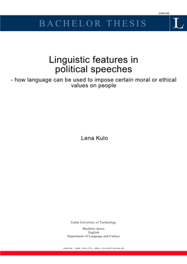 BACHELOR THESIS Linguistic Features in Political Speeches